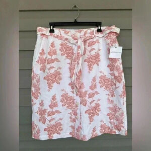 NWT- Liz Claiborne Pink Flowers Print A-line With Side Pockets Skirt Sz 14